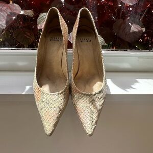 Stuart Weitzman Champagne Metallic Snakeskin Textured Kitten Heels Pumps Size 6